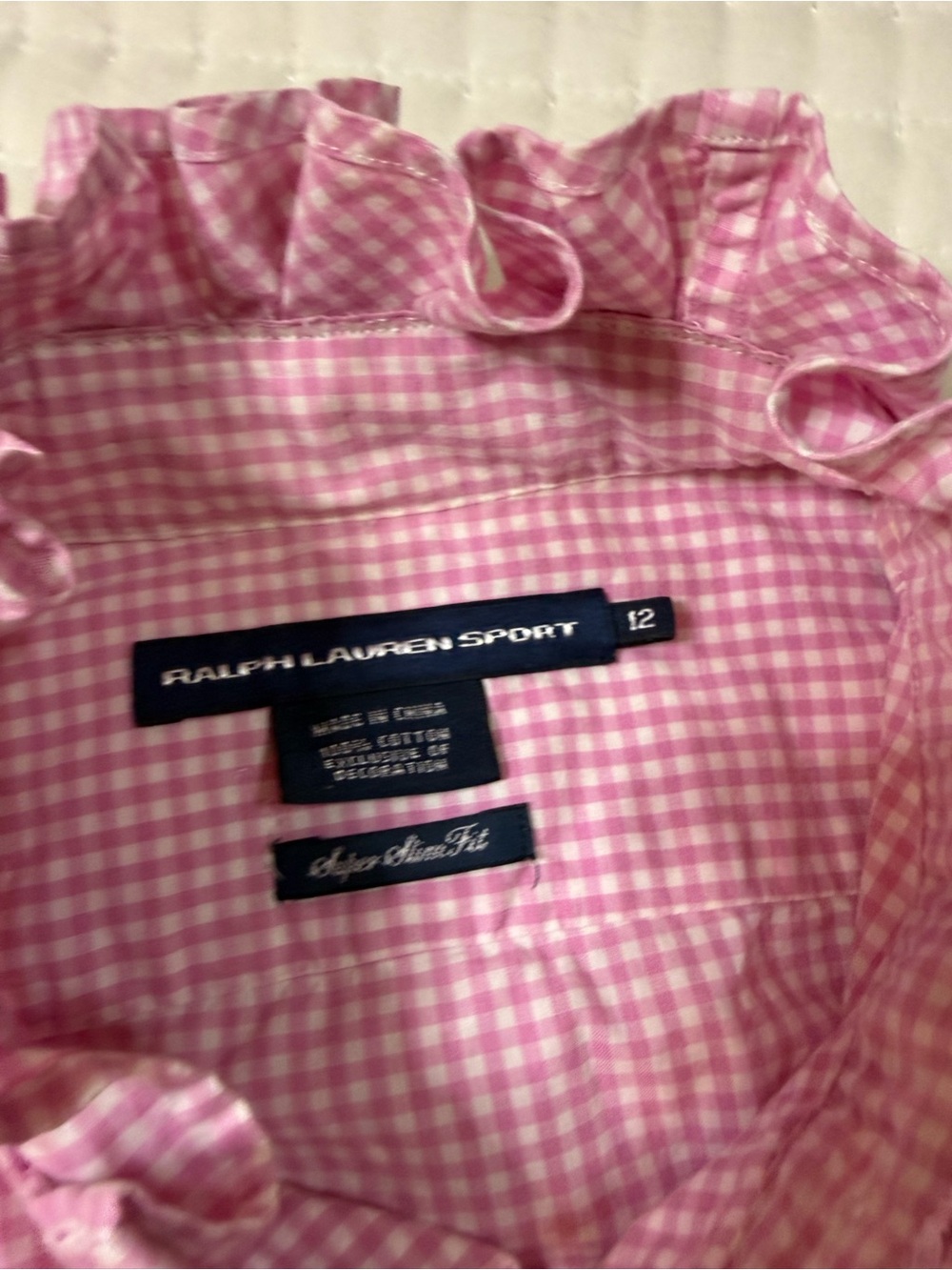 Upcycled Ralph Lauren Light Pink Gingham Ruffle Collar Button-Up - Picture 9 of 11
